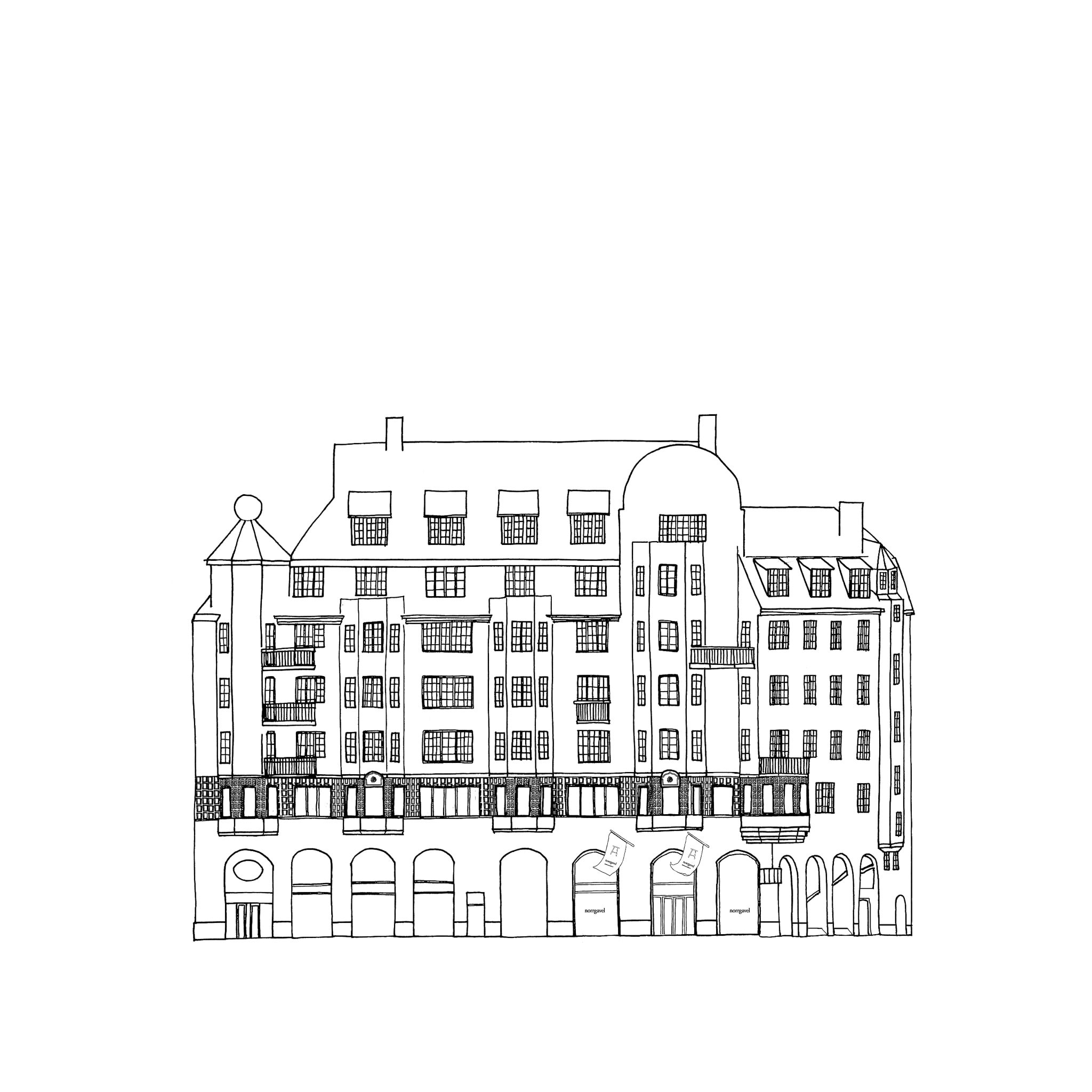 Illustration av butiken i Stockholm